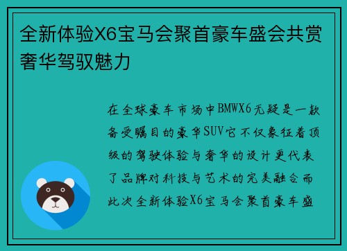 全新体验X6宝马会聚首豪车盛会共赏奢华驾驭魅力