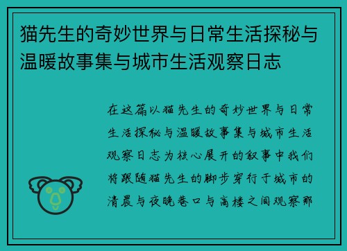 猫先生的奇妙世界与日常生活探秘与温暖故事集与城市生活观察日志
