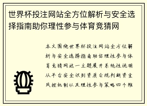 世界杯投注网站全方位解析与安全选择指南助你理性参与体育竞猜网